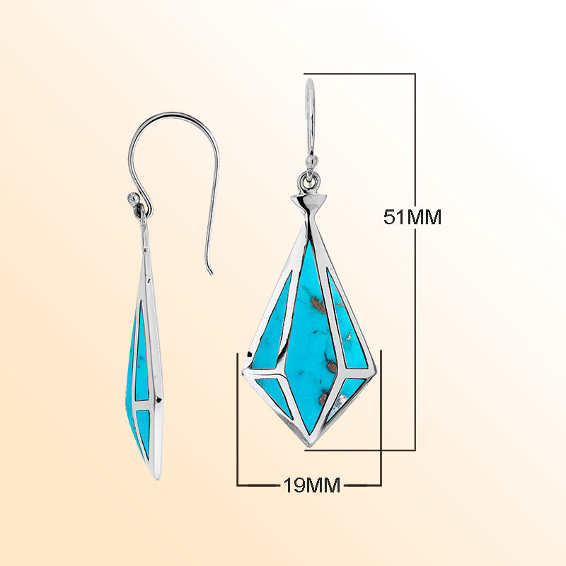 Sterling Silver Turquoise Shell Prism Earrings With Polished Finish Handcrafted In Bali
