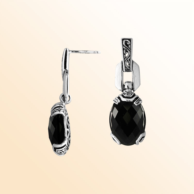 Sterling Silver Green Amethyst Quartz Meadow Drop Earrings With Balinese Artistic Detailing