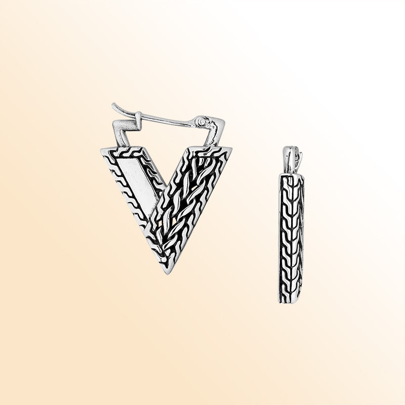 Sterling Silver V-Shaped Tribal Pathway Earrings With Balinese Artistic Geometry