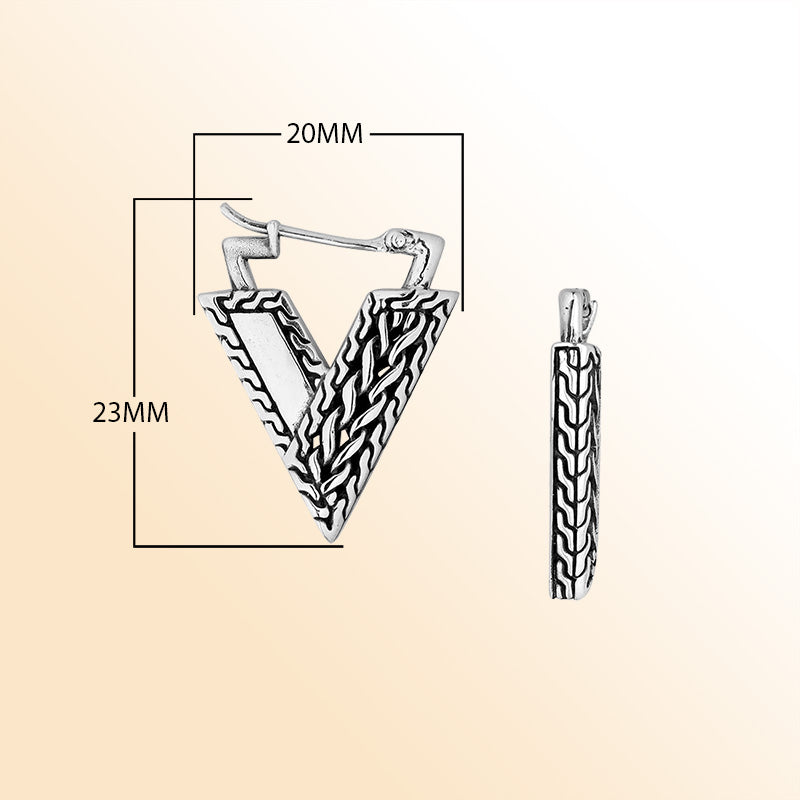 Sterling Silver V-Shaped Tribal Pathway Earrings With Balinese Artistic Geometry