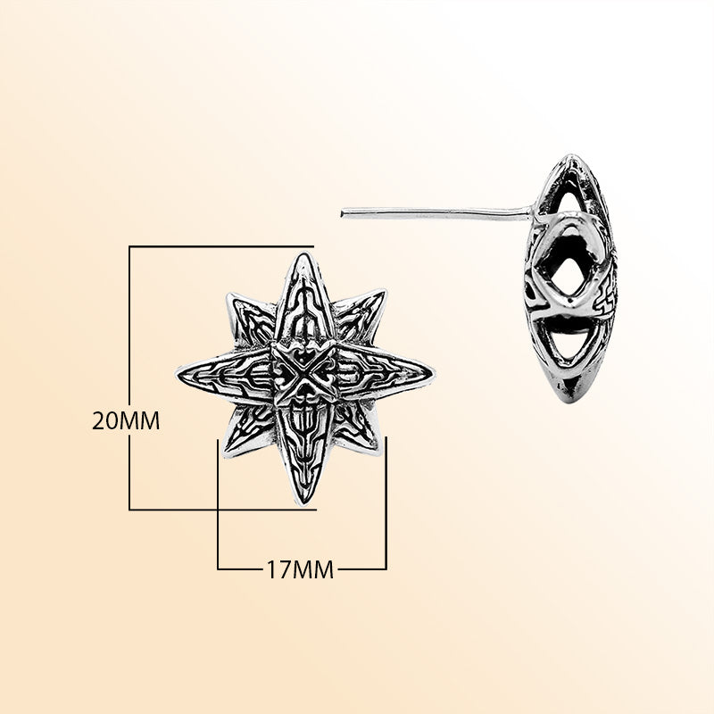 Sterling Silver Celestial Bloom Star Stud Earrings With Balinese Artistic Detailing