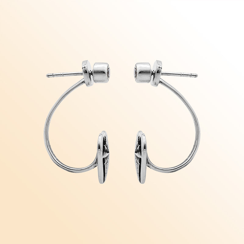 Sterling Silver Heart Starshine Adjustable Jacket Earrings With Balinese Artistic Accents