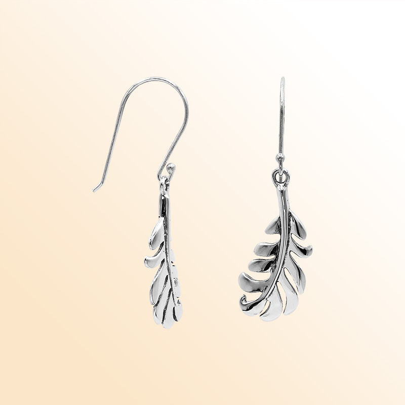 Sterling Silver Gentle Feather Flow Drop Earrings With Balinese Artistic Silhouette
