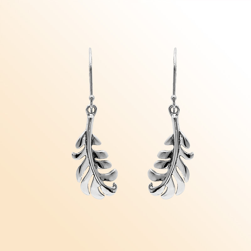 Sterling Silver Gentle Feather Flow Drop Earrings With Balinese Artistic Silhouette