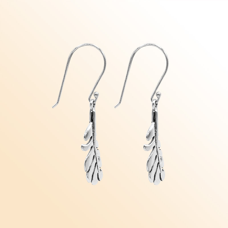 Sterling Silver Gentle Feather Flow Drop Earrings With Balinese Artistic Silhouette