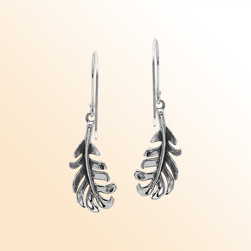 Sterling Silver Gentle Feather Flow Drop Earrings With Balinese Artistic Silhouette