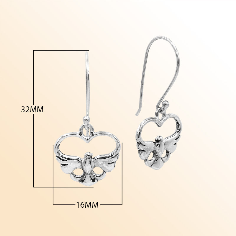 Sterling Silver Curved Heartleaf Artisan Elegance Hook Earrings With Polished Finish And Balinese Craftsmanship