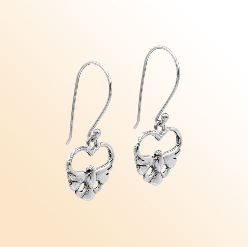 Sterling Silver Curved Heartleaf Artisan Elegance Hook Earrings With Polished Finish And Balinese Craftsmanship
