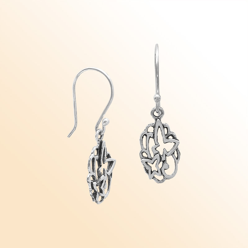 Sterling Silver Marquise Flow Polished Dangle Earrings Handcrafted In Bali