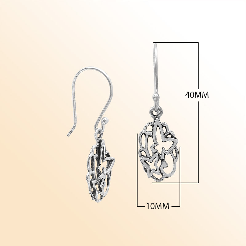 Sterling Silver Marquise Flow Polished Dangle Earrings Handcrafted In Bali