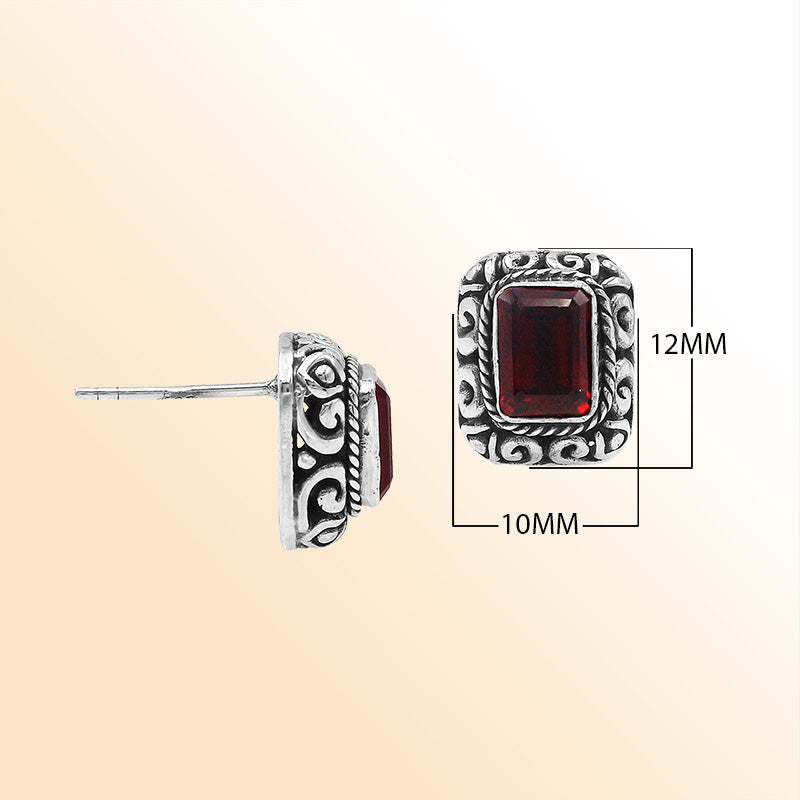 Handcrafted Sterling Silver Garnet Quartz Earrings With Vintage Balinese Scroll Artistry