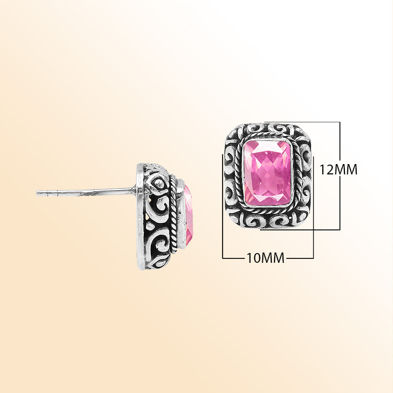 Handcrafted Sterling Silver Pink Quartz Earrings With Vintage Balinese Scroll Artistry