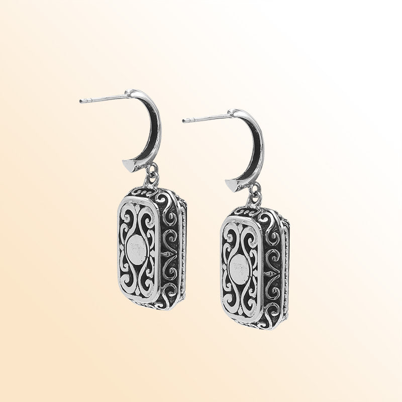Handcrafted Sterling Silver Blue Topaz Quartz Drop Earrings With Rope Frame And Balinese Scroll Accents