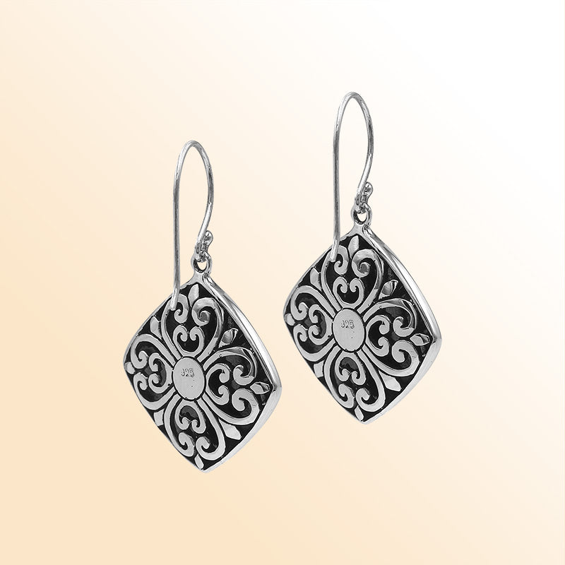 Handcrafted Sterling Silver Mother Of Pearl And Abalone Shell Curved Inlay Diamond Drop Earrings
