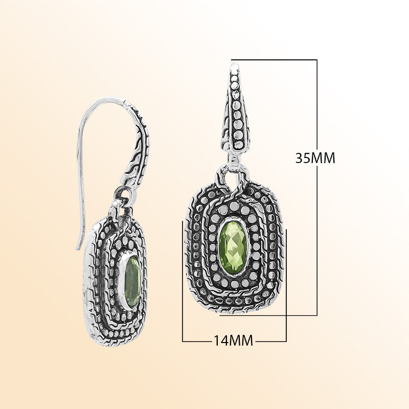 Handcrafted Sterling Silver Green Amethyst Quartz Granulated Oval Drop Earrings With Balinese Accents