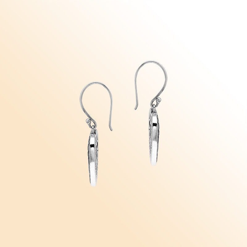Handcrafted Balinese Sterling Silver Heart-Shaped Dangle Earrings With Dotted Carved Pattern And Oxidized Finish