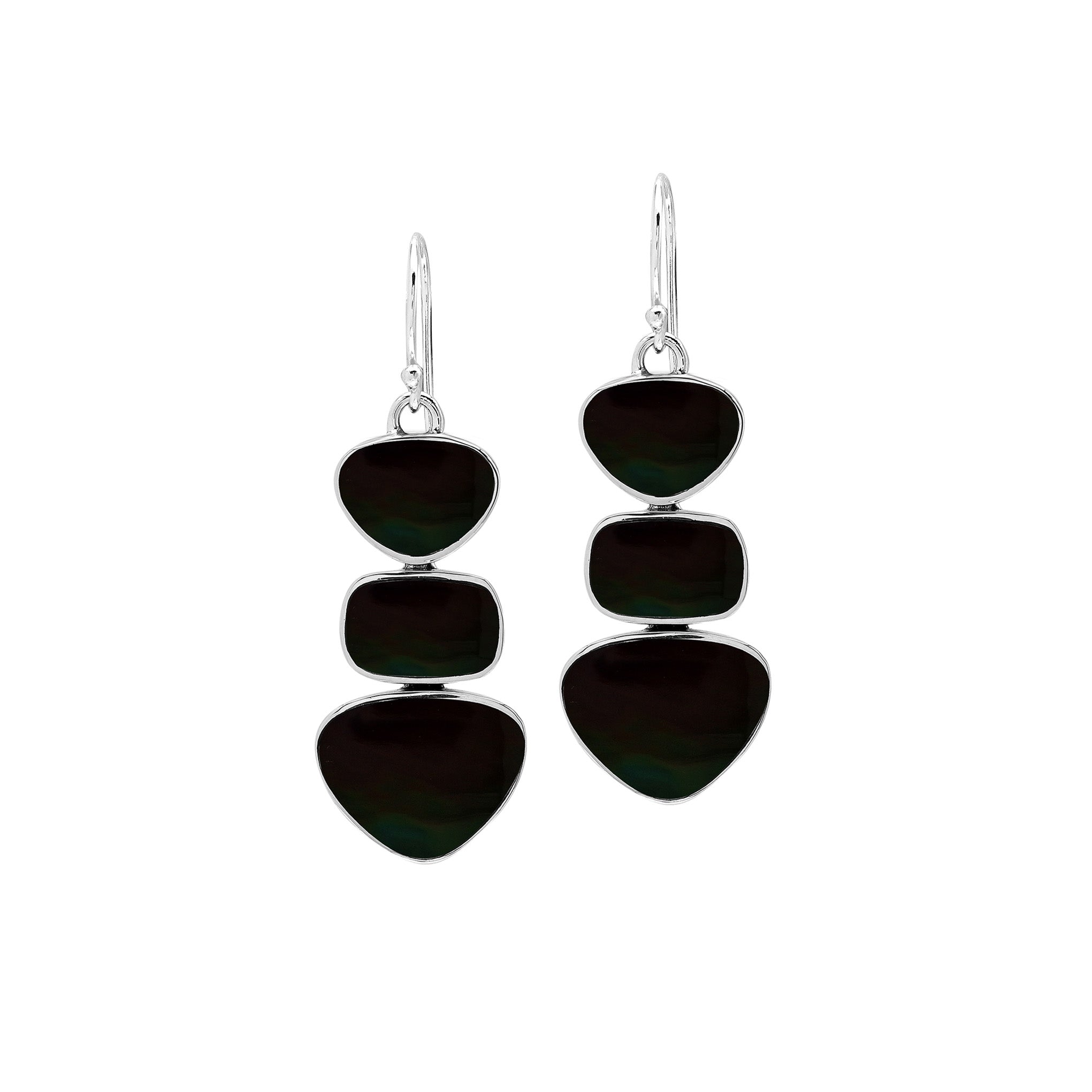 AE-6346-SHB Sterling Silver Earring With Black Shell