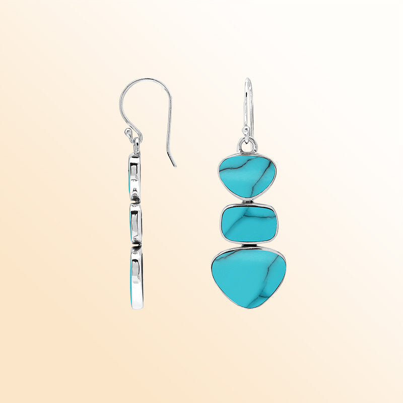 Sterling Silver Turquoise Shell Cascading Harmony Triple Drop Handmade Earrings