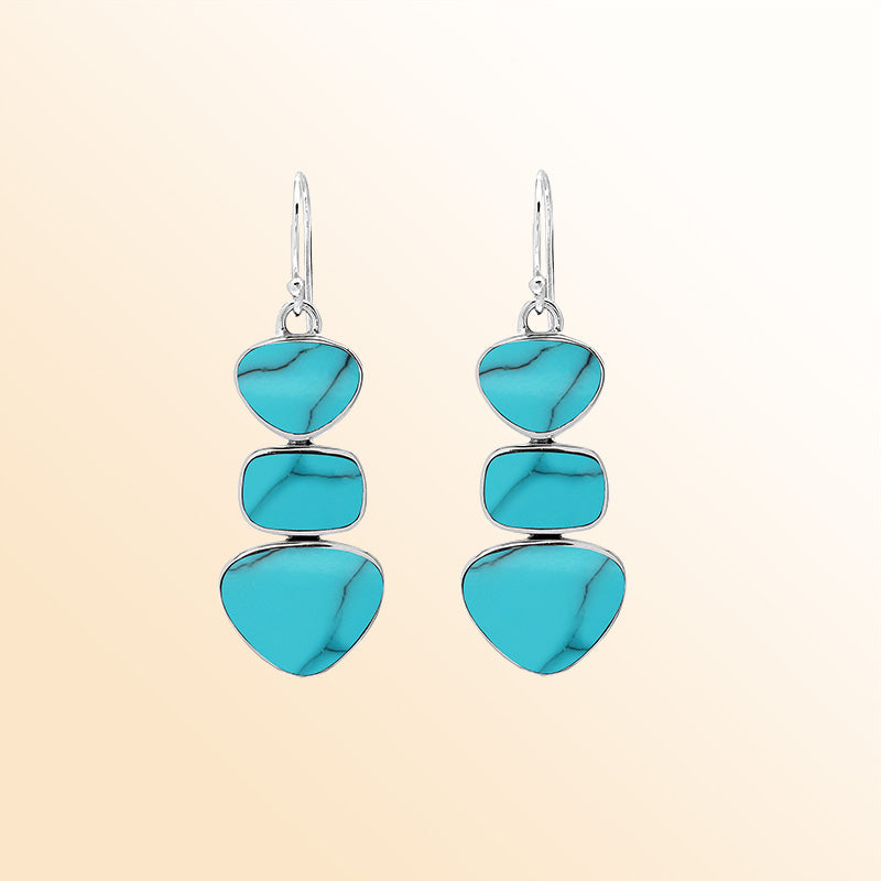 Sterling Silver Turquoise Shell Cascading Harmony Triple Drop Handmade Earrings