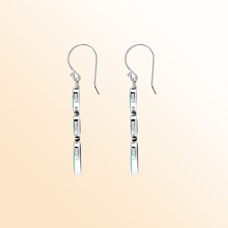 Sterling Silver Turquoise Shell Cascading Harmony Triple Drop Handmade Earrings