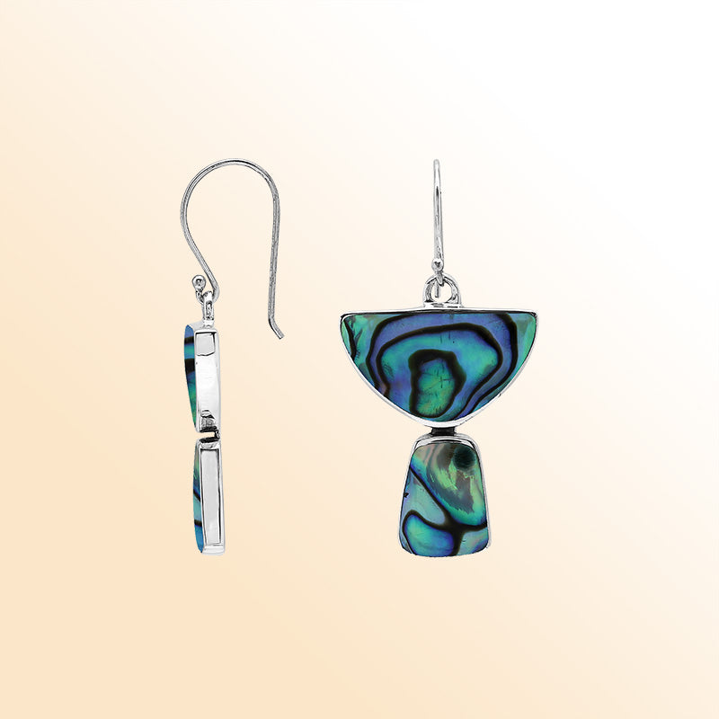Sterling Silver Abalone Shell Ocean Muse Half Moon Drop Handmade Earrings