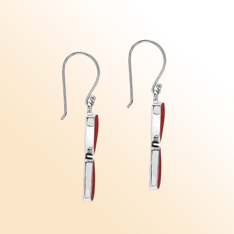 Sterling Silver Red Coral Horizon Muse Half Moon Drop Handmade Earrings