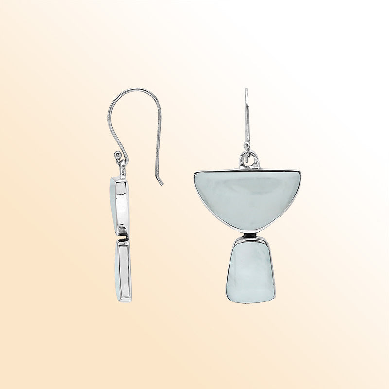 Sterling Silver Mother Of Pearl Lunar Glow Half Moon Handmade Drop Earrings