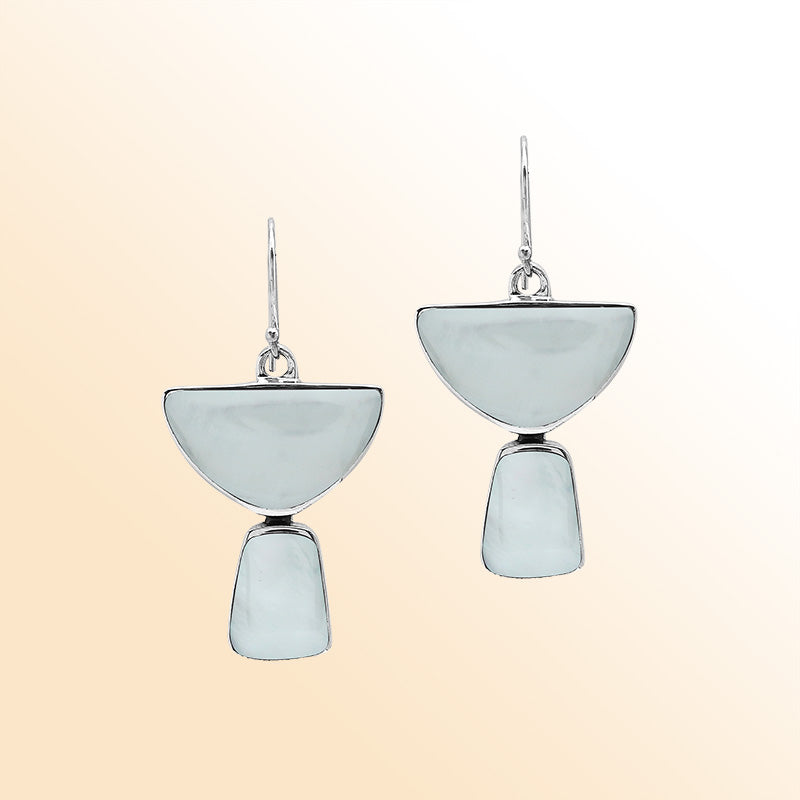 Sterling Silver Mother Of Pearl Lunar Glow Half Moon Handmade Drop Earrings