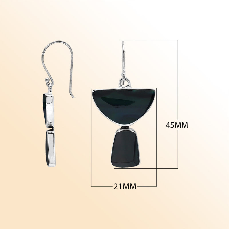 Sterling Silver Black Shell Midnight Horizon Half Moon Handmade Drop Earrings
