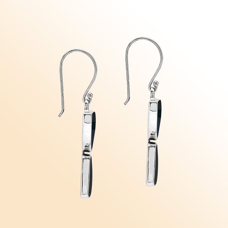 Sterling Silver Black Shell Midnight Horizon Half Moon Handmade Drop Earrings