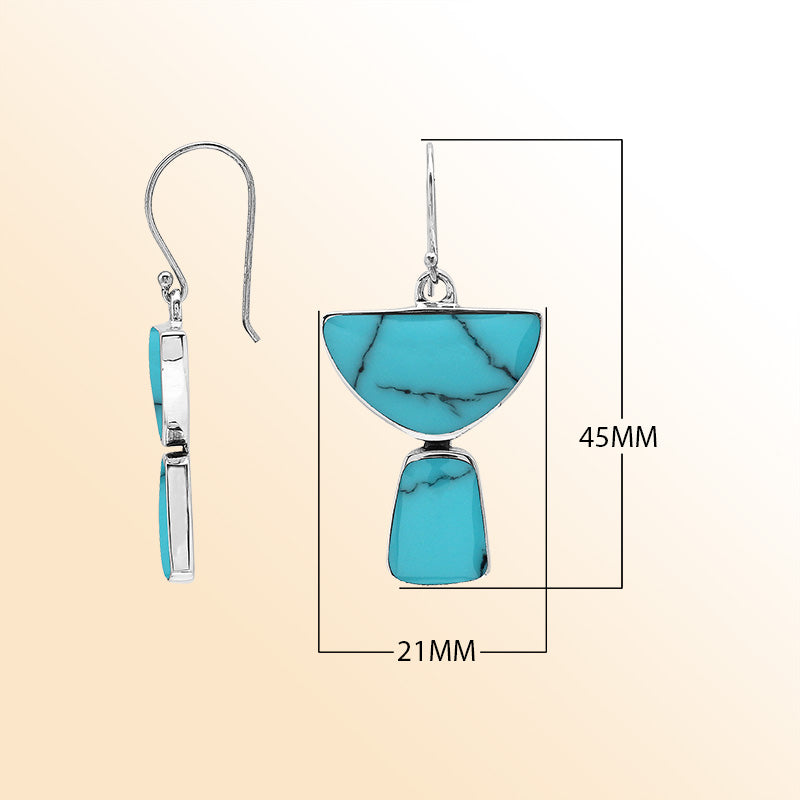 Sterling Silver Turquoise Shell Coastal Breeze Half Moon Handmade Drop Earrings