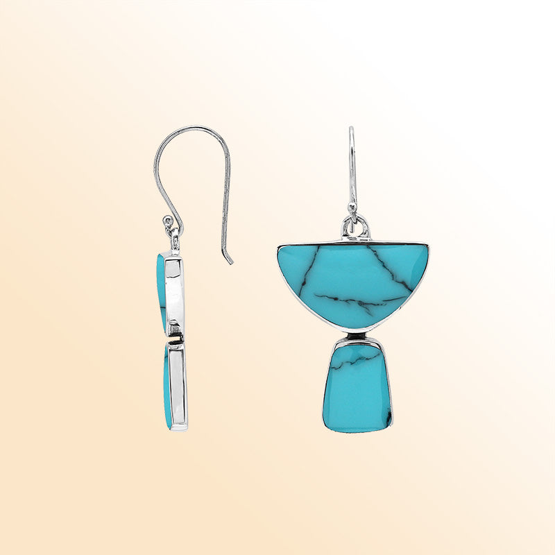 Sterling Silver Turquoise Shell Coastal Breeze Half Moon Handmade Drop Earrings