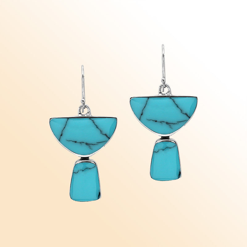 Sterling Silver Turquoise Shell Coastal Breeze Half Moon Handmade Drop Earrings