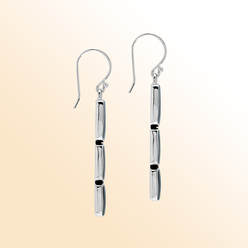 Sterling Silver Dangle Earrings Featuring Three Vertically Stacked Cushion Abalone Shell Pieces