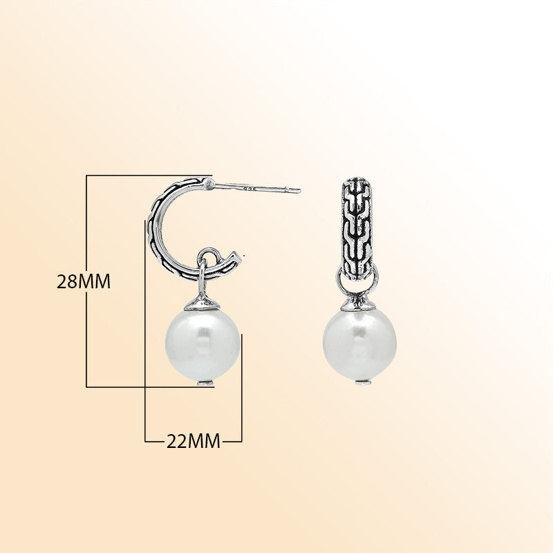 Sterling Silver Dangle Earrings Featuring Textured Hoops And Mabe Pearl Drops