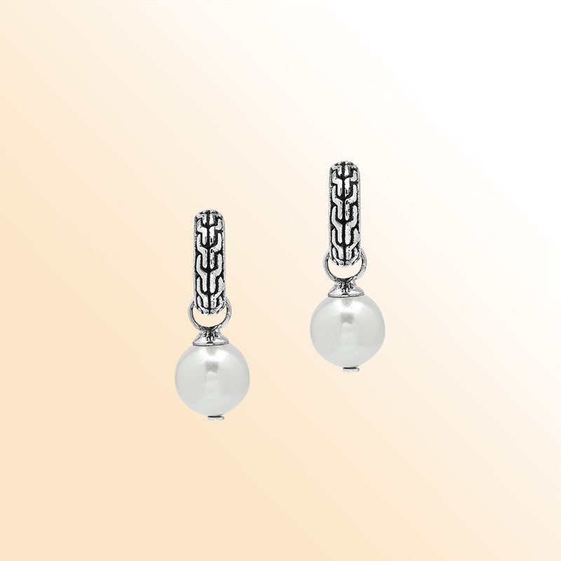 Sterling Silver Dangle Earrings Featuring Textured Hoops And Mabe Pearl Drops
