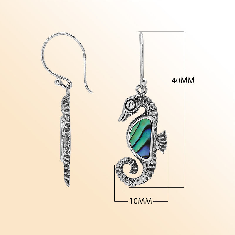 Sterling Silver Seahorse Dangle Earrings With Abalone Shell Inlay