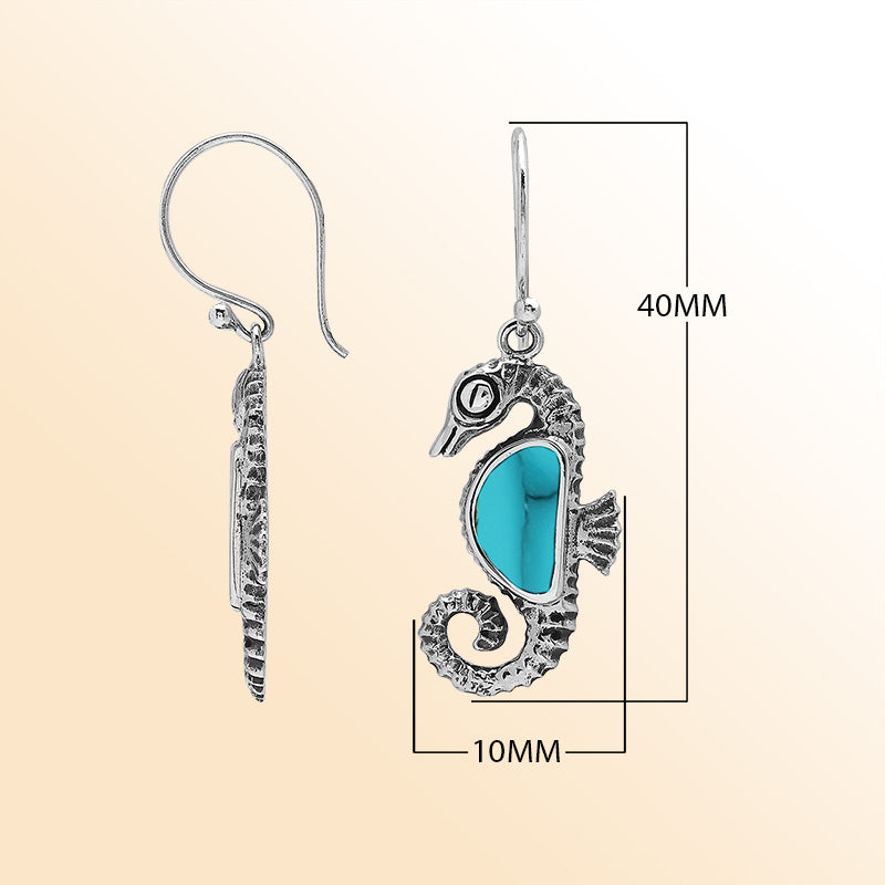 Sterling Silver Seahorse Dangle Earrings With Turquoise Shell Inlay