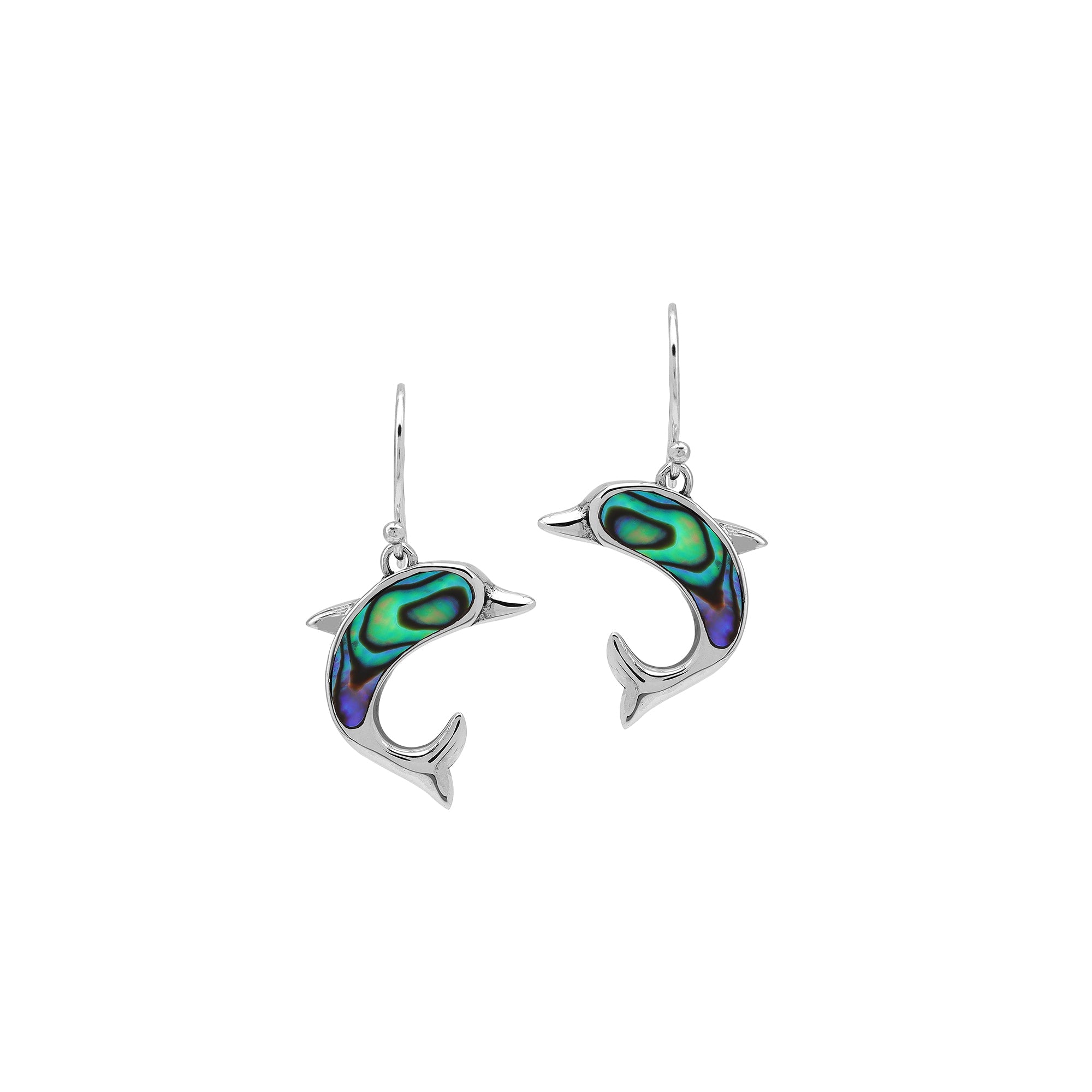 AE-6354-AB Sterling Silver Dolphin Shape Earring With Abalone Shell