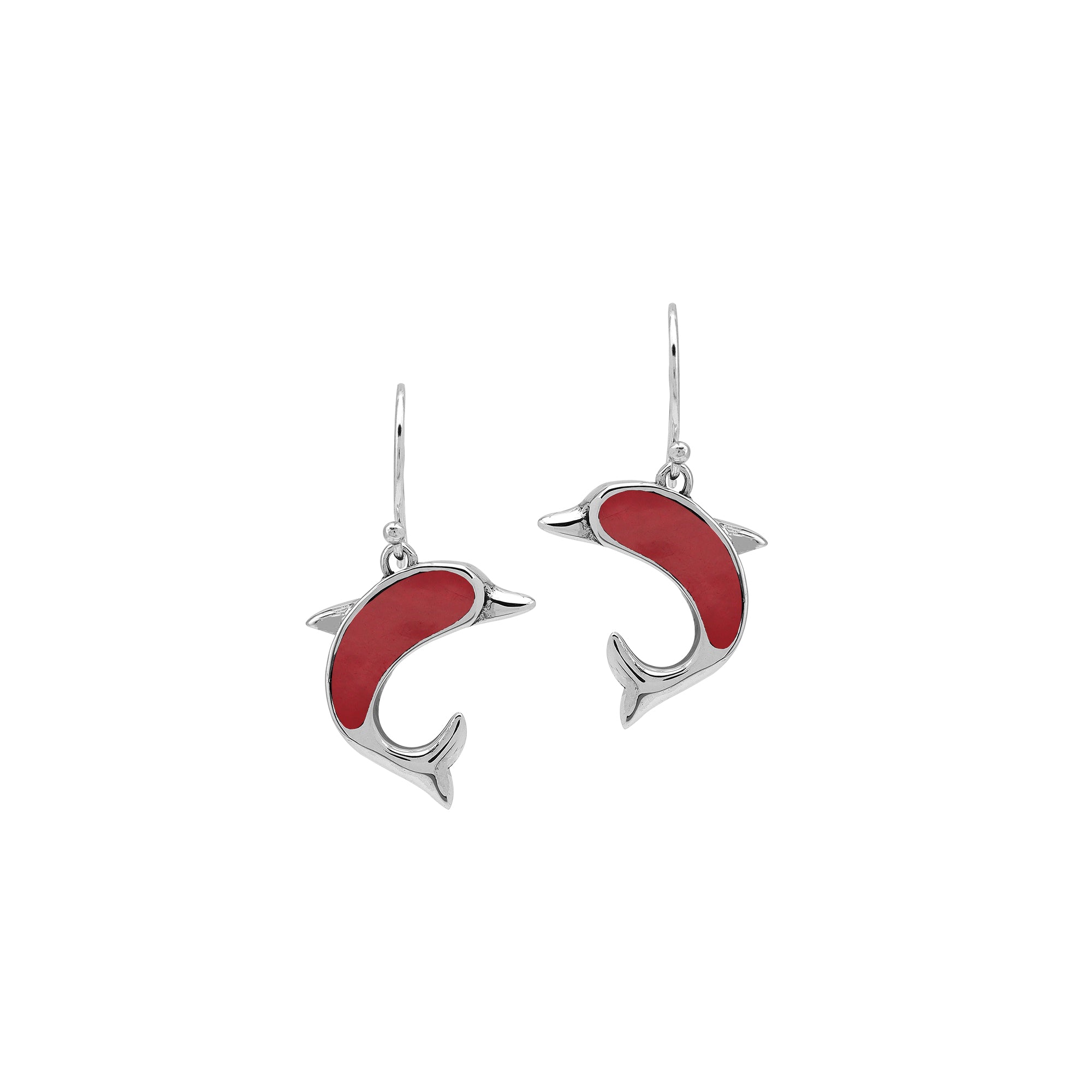 AE-6354-CR Sterling Silver Dolphin Shape Earring With Coral