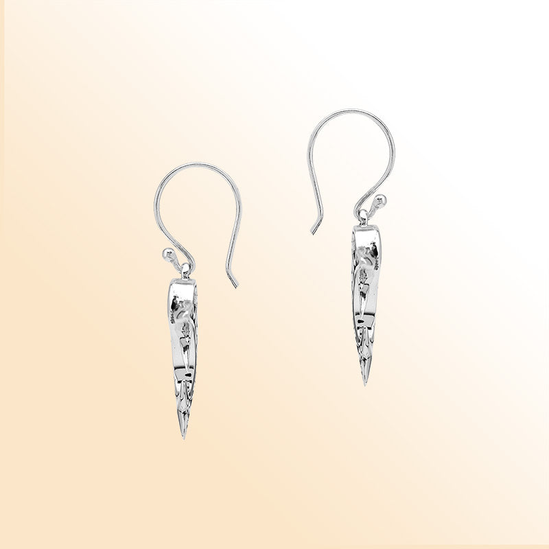 Sterling Silver Dolphin Dangle Earrings With Red Coral Inlay