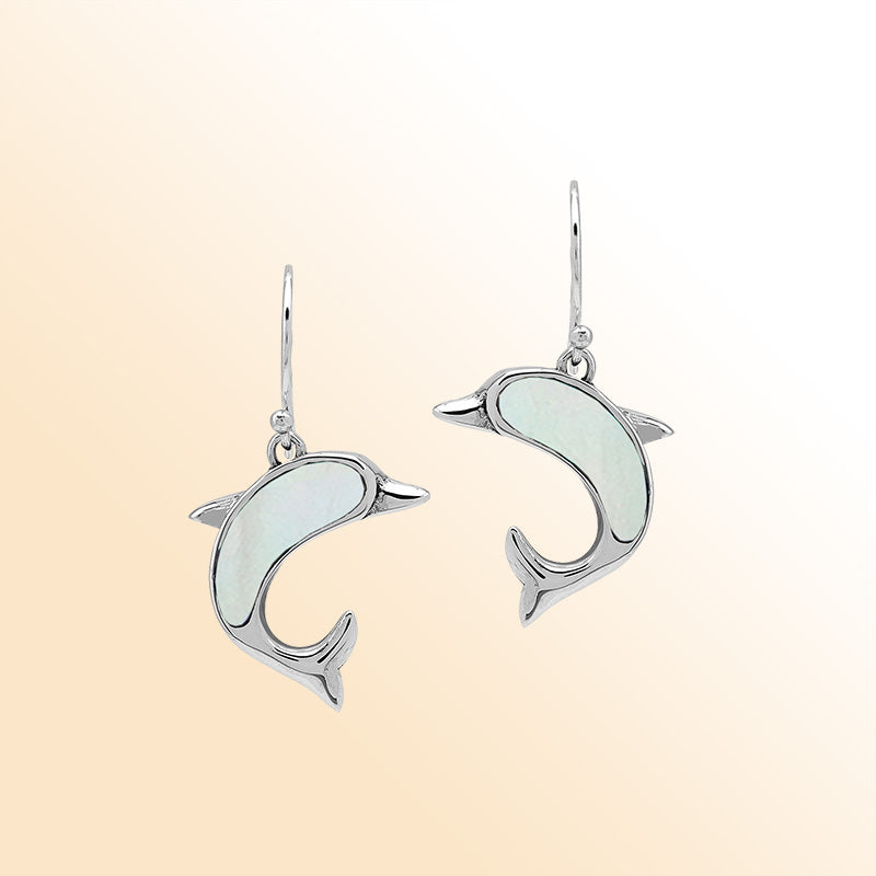 Sterling Silver Dolphin Dangle Earrings With Mother Of Pearl Inlay