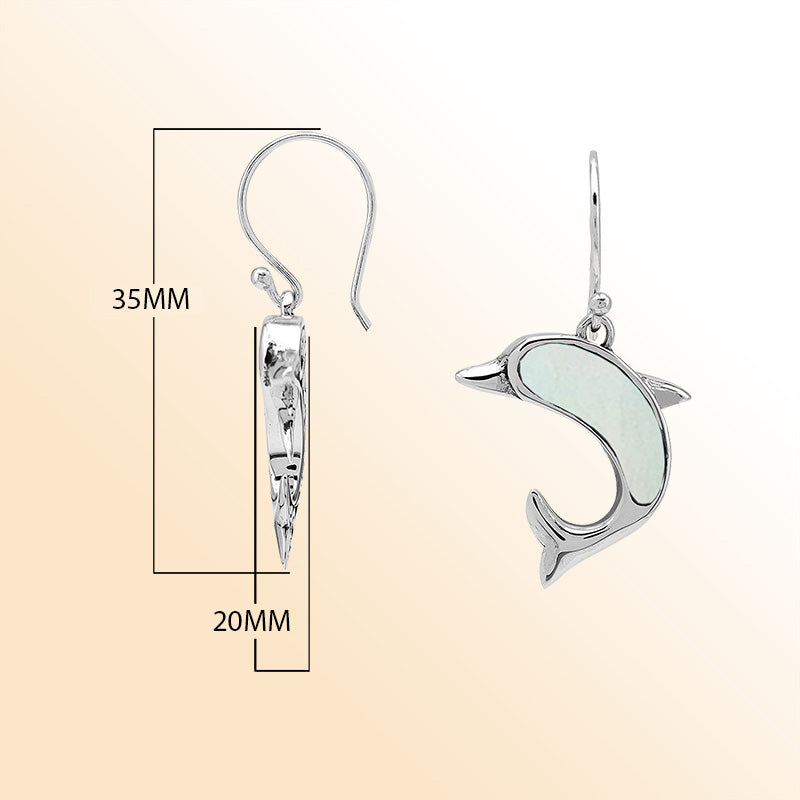 Sterling Silver Dolphin Dangle Earrings With Mother Of Pearl Inlay