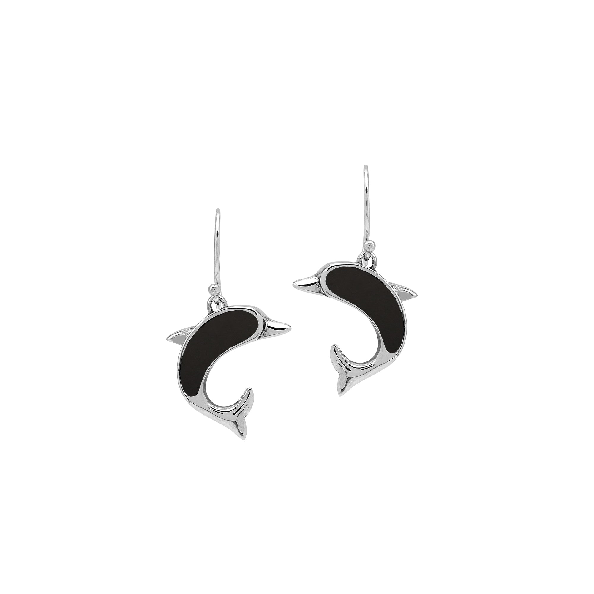 AE-6354-SHB Sterling Silver Dolphin Shape Earring With Black Shell