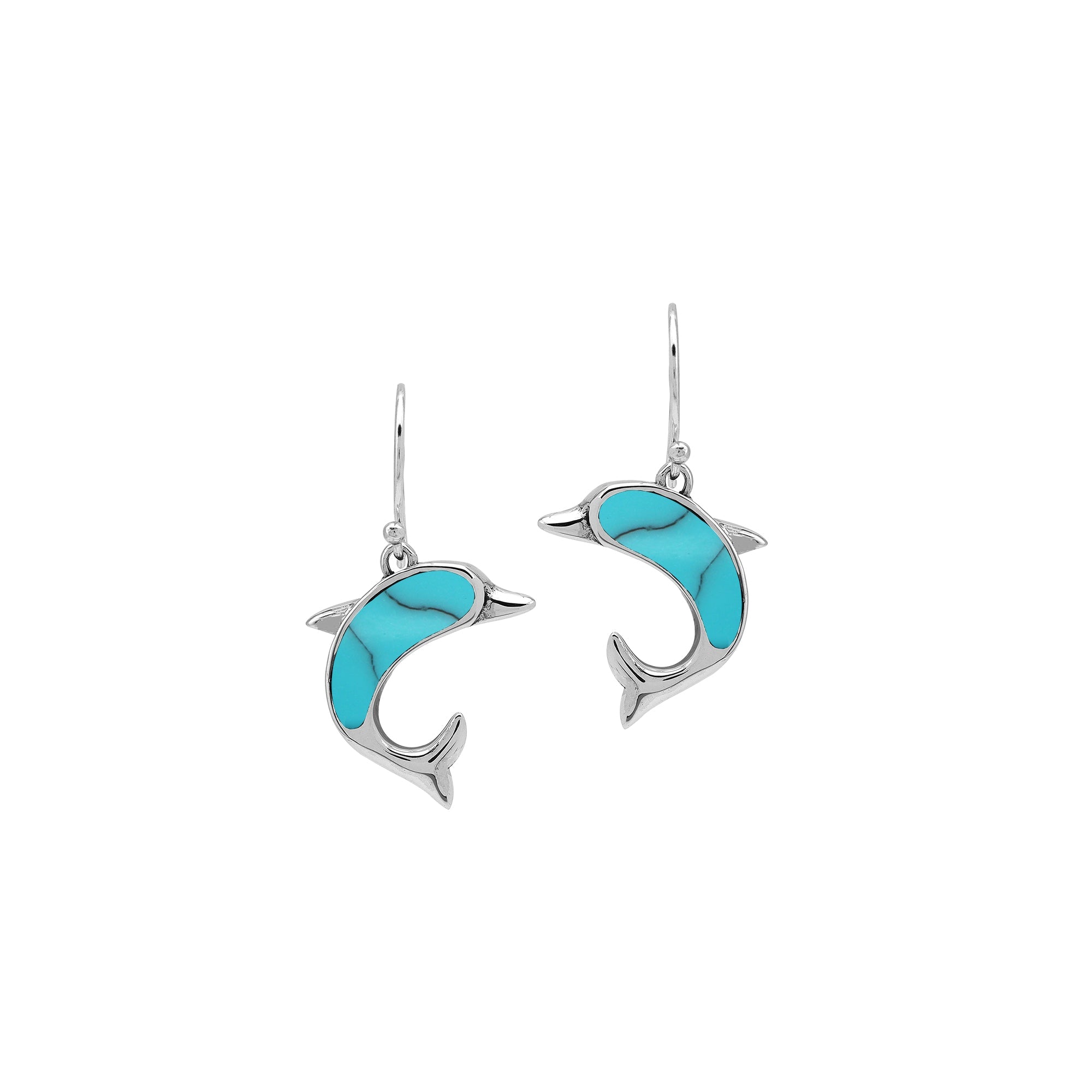 AE-6354-TQ Sterling Silver Dolphin Shape Earring With Turquoise Shell
