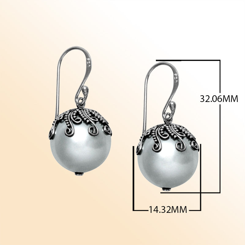 Sterling Silver Dome Drop Earrings With Mabe Pearl Accents