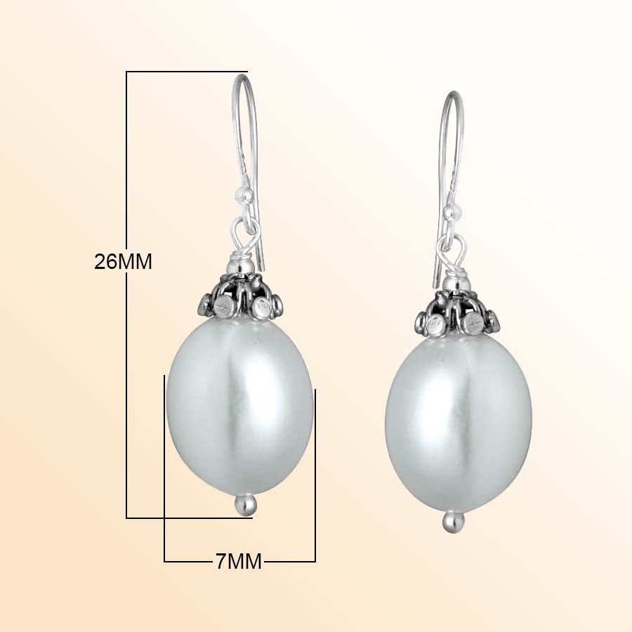 Sterling Silver Oval Drop Earrings With Mabe Pearl Accents