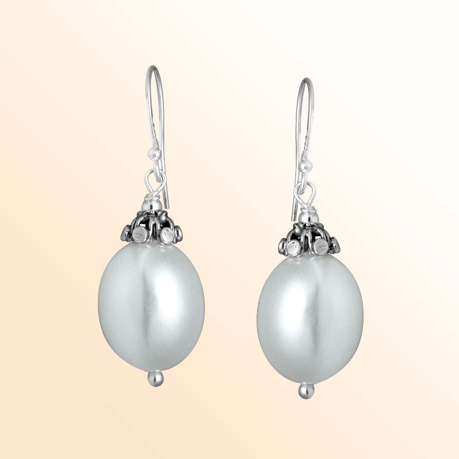 Sterling Silver Oval Drop Earrings With Mabe Pearl Accents