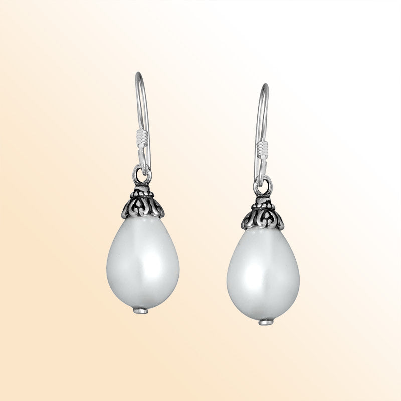 Sterling Silver Teardrop Earrings With Mabe Pearl Accents