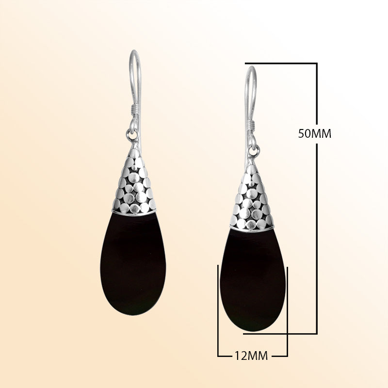 Sterling Silver Teardrop Earrings With Black Shell And Cone Cap